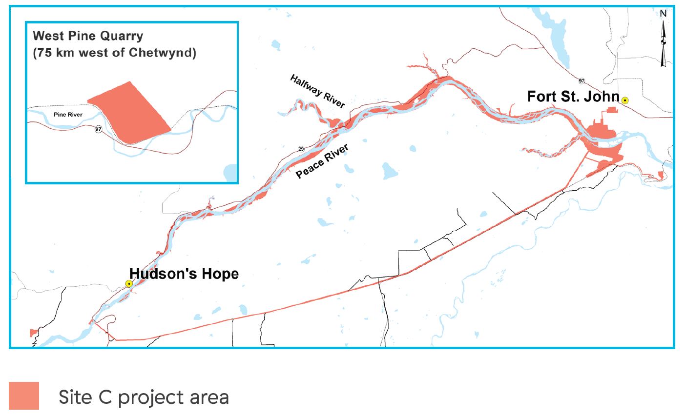 Map showing Site C project areas