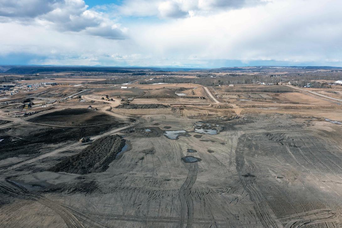 A west facing view over the 85th Ave Industrial Lands where glacial till is excavated to build the Site C dam. | April 2022