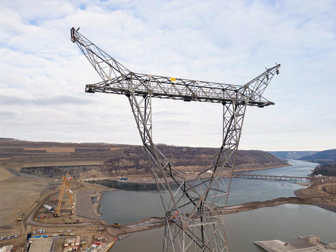 Transmission tower unit 1 rises high over the intake deck. The intake gantry crane will operate safely below the tower. | November 2023