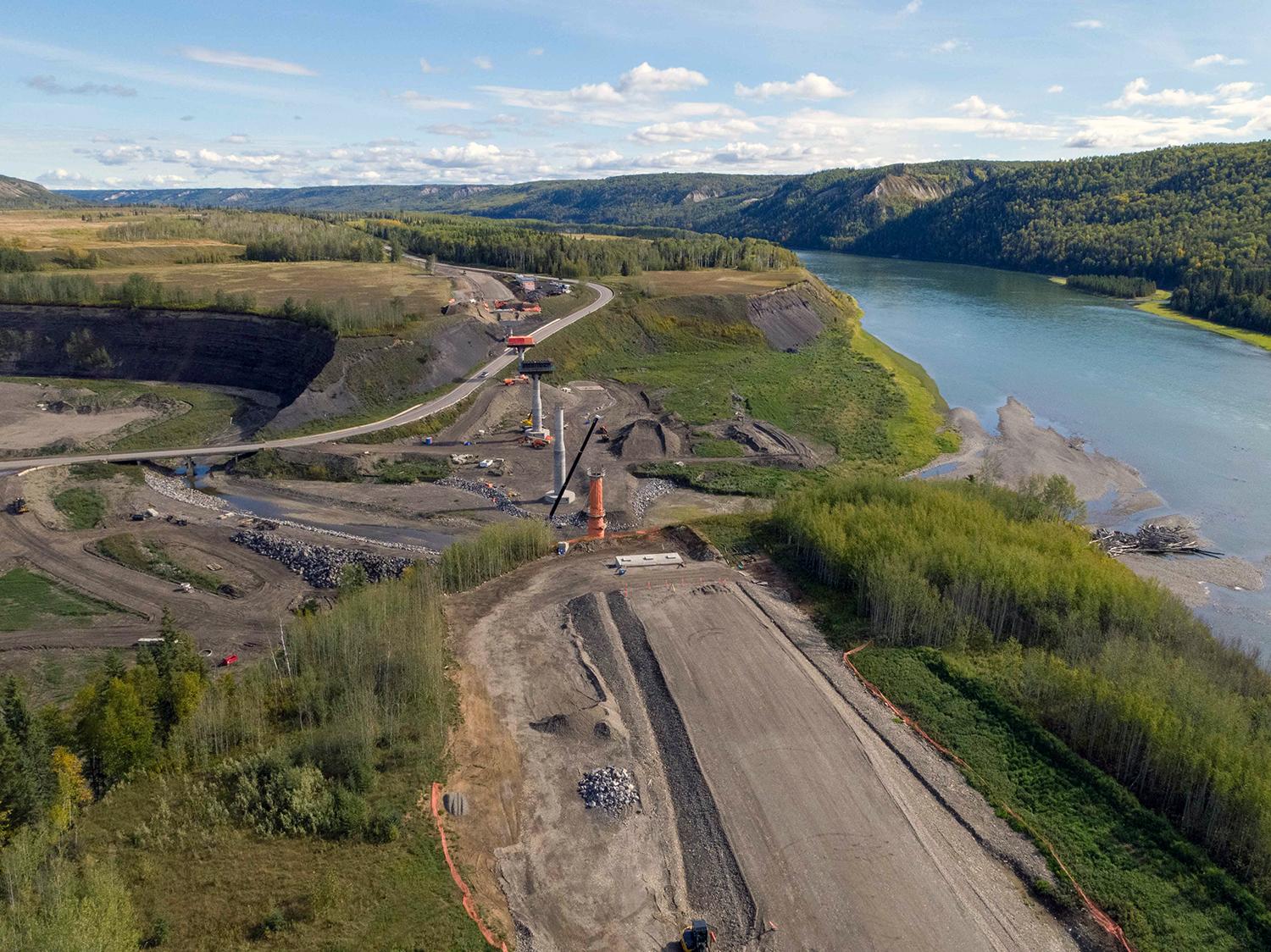 Bridge foundation construction is underway on the Highway 29 realignment at Farrell Creek. | September 2021 