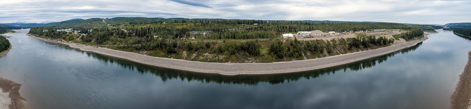 Aerial view of the Hudson’s Hope shoreline protection berm. | August 2021