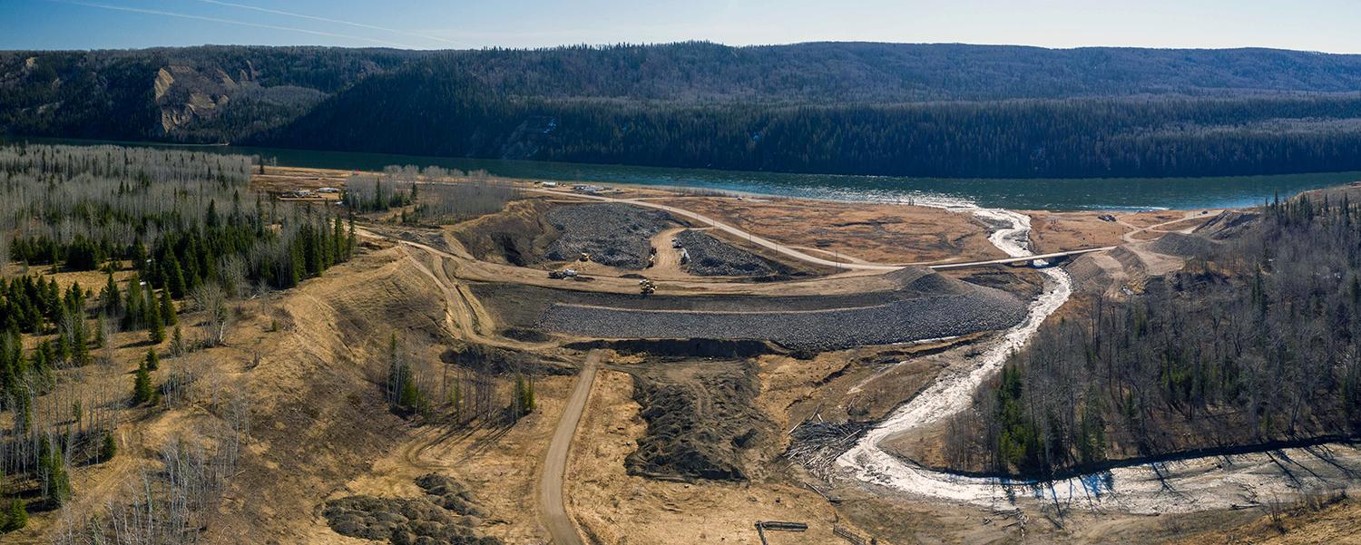 Causeway construction on the Highway 29 realignment at Lynx Creek. | April 2021