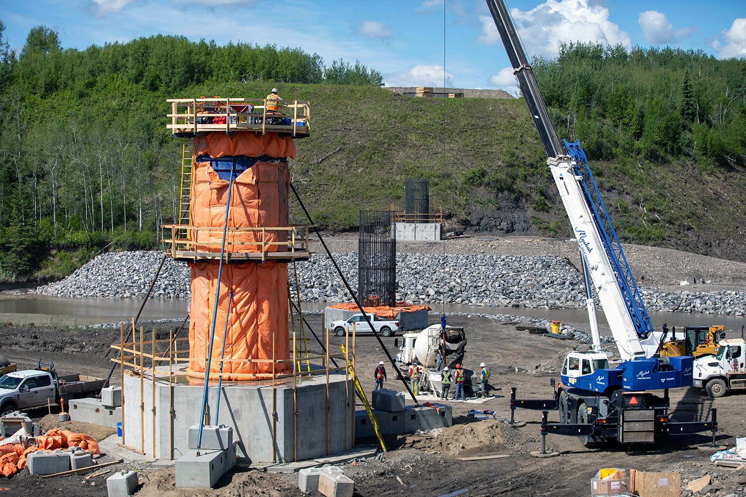 Crews prepare to pour concrete at Cache Creek bridge pier number five. | June 2021