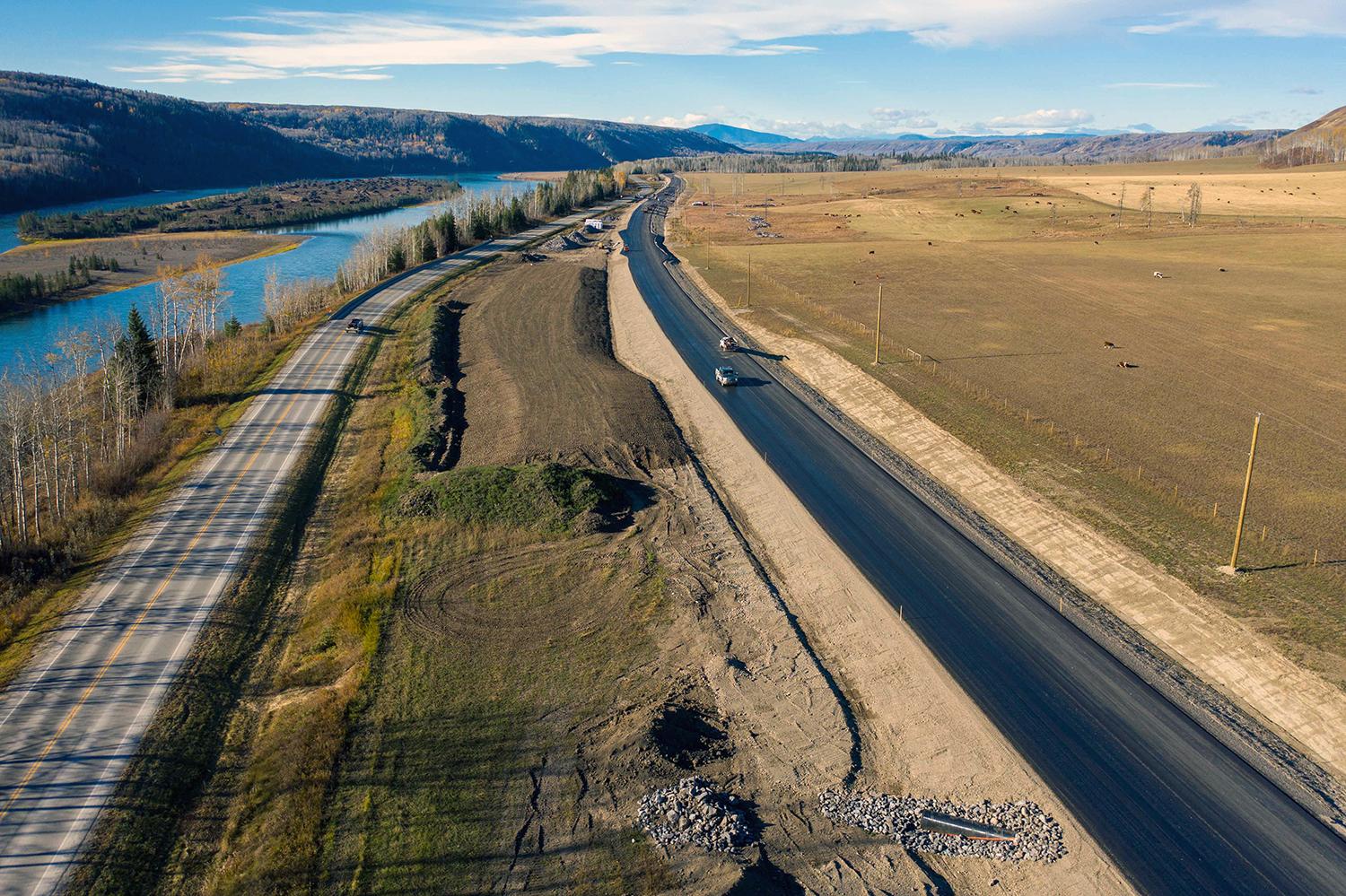 The Farrell Creek east Highway 29 realignment is paved with asphalt. | October 2021