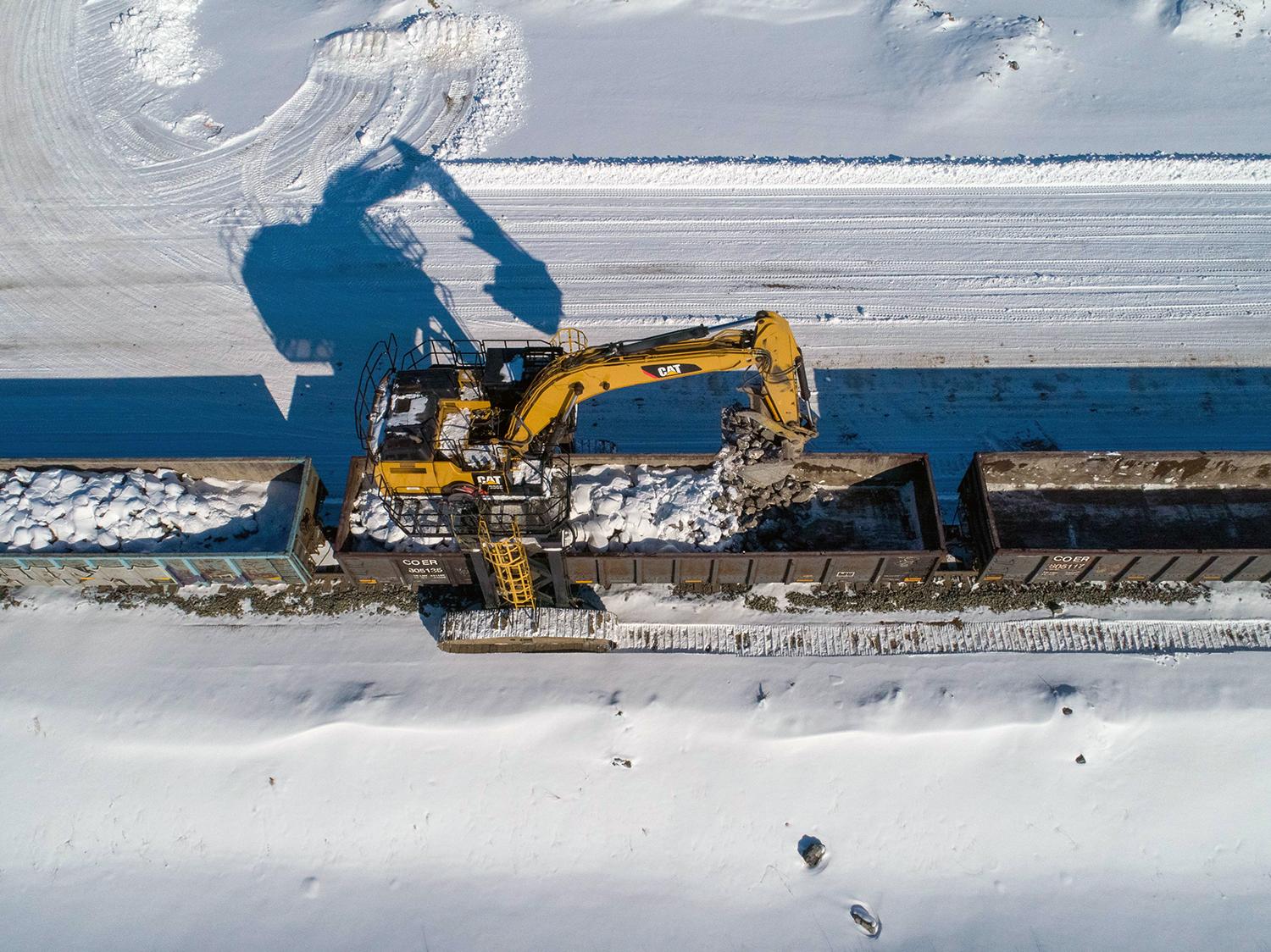 Receiving a delivery of rip-rap at the Septimus rail siding. | April 2020