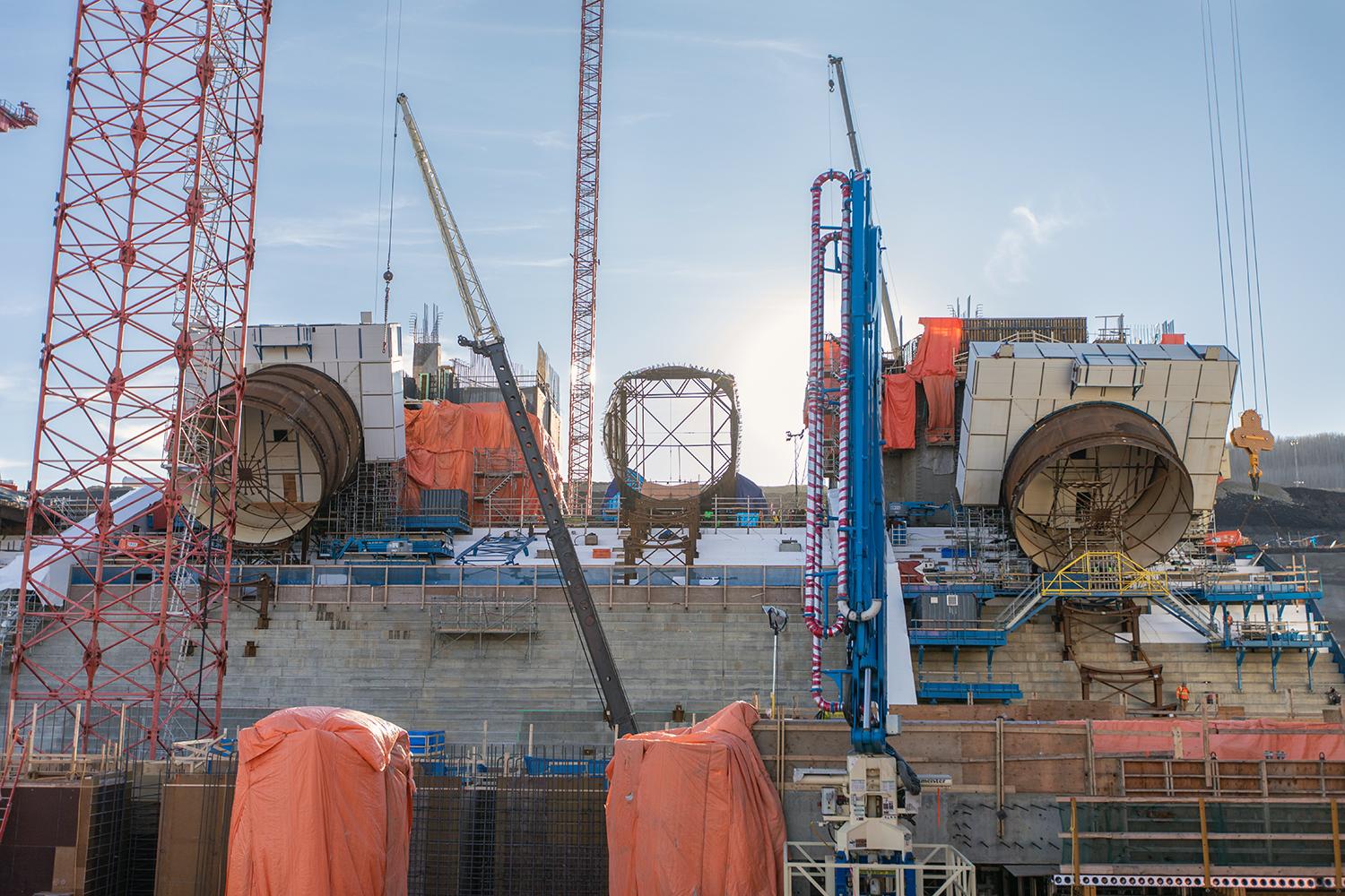 Penstock units 1, 2 and 3 in varying stages of construction. | October 2019