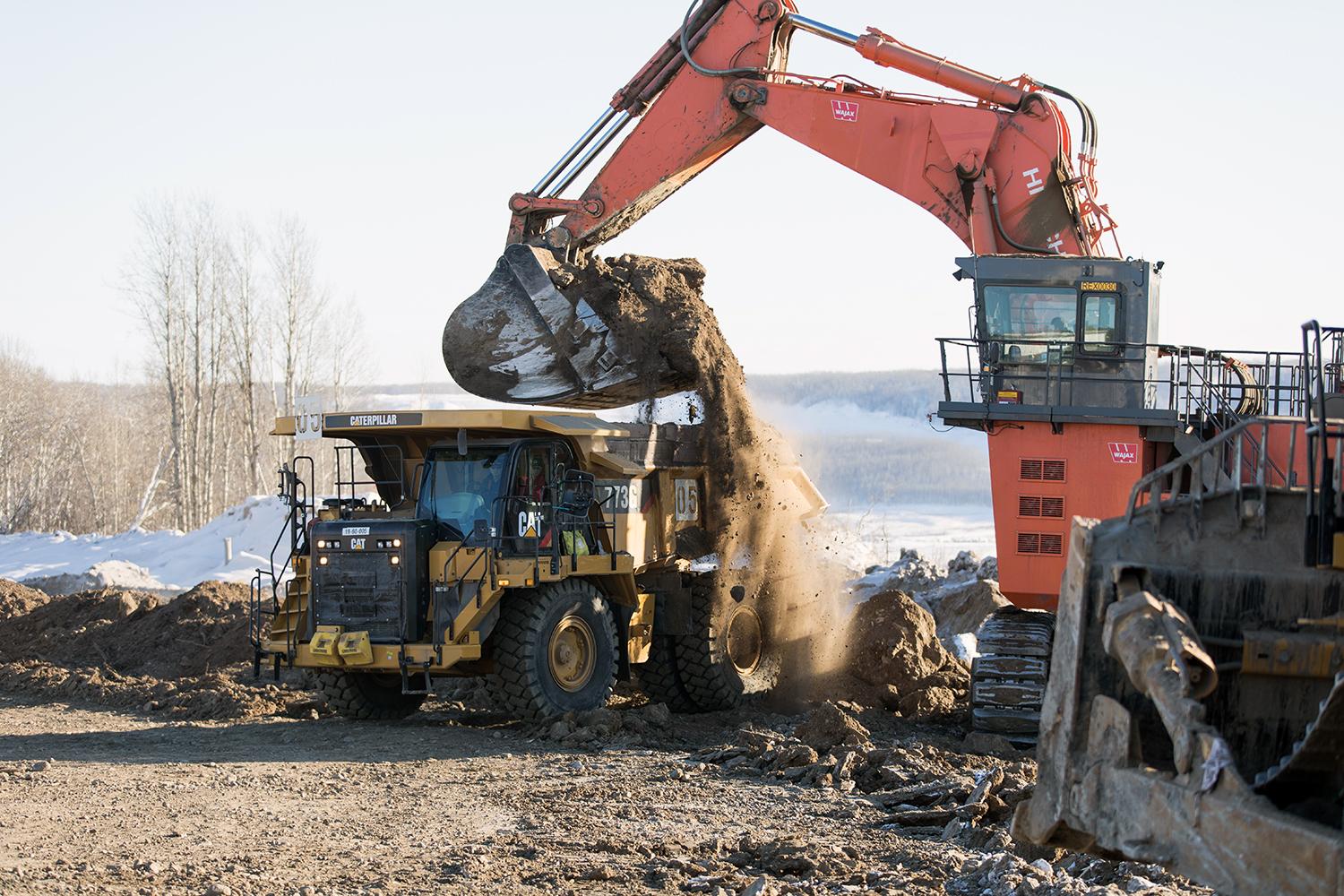 North bank excavation - a Hitachi 1900 is loading a 773 rock truck | February 2018