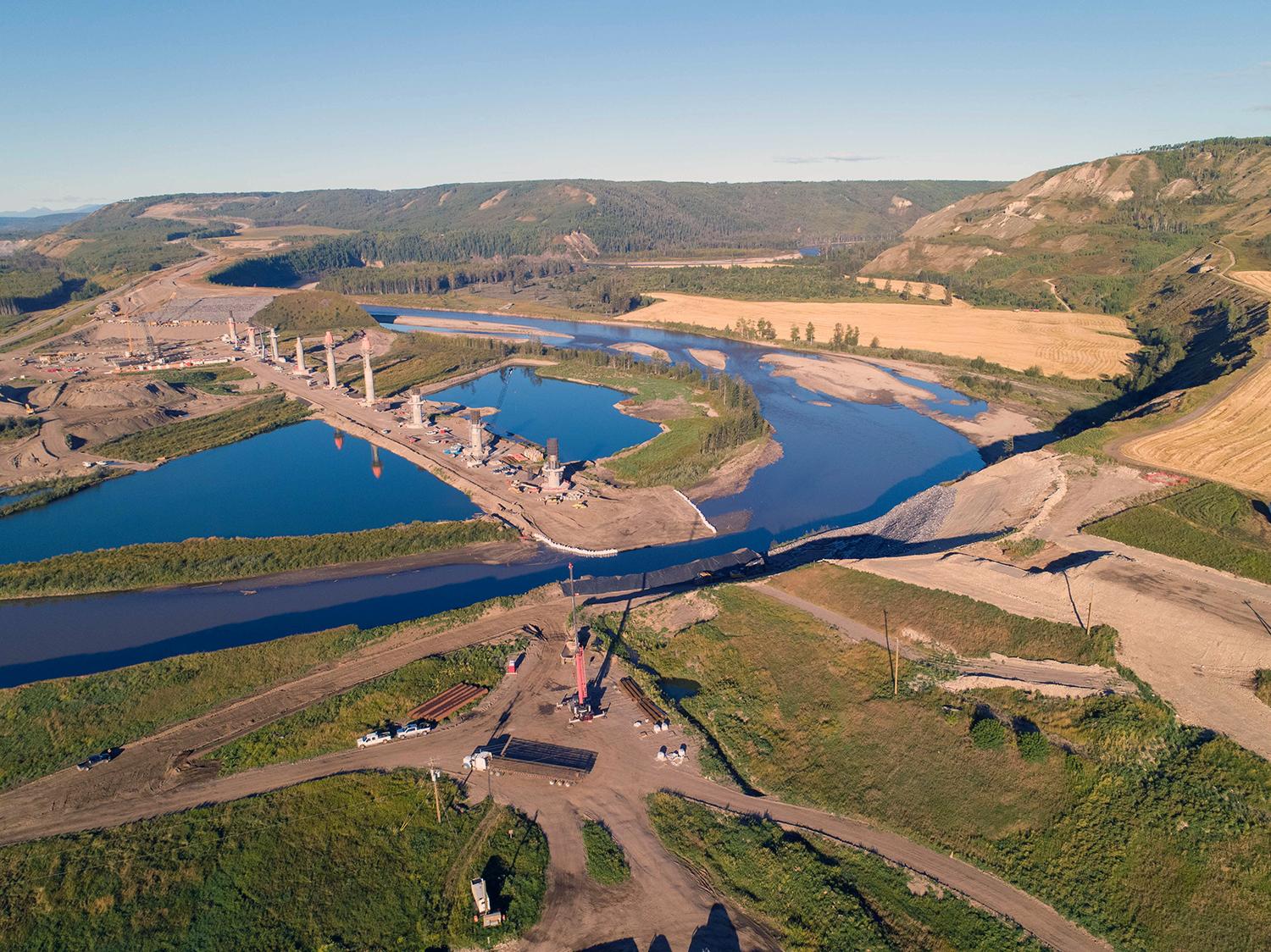 The new Halfway River bridge, with nine of 12 piers under construction. | September 2020