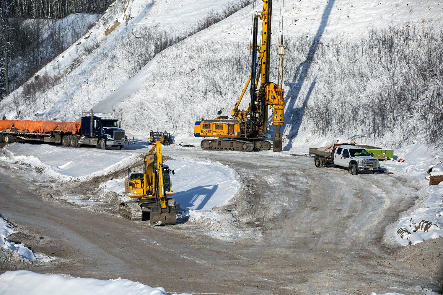 Drilling underway for bridge pier installation at Dry Creek. | November 2020