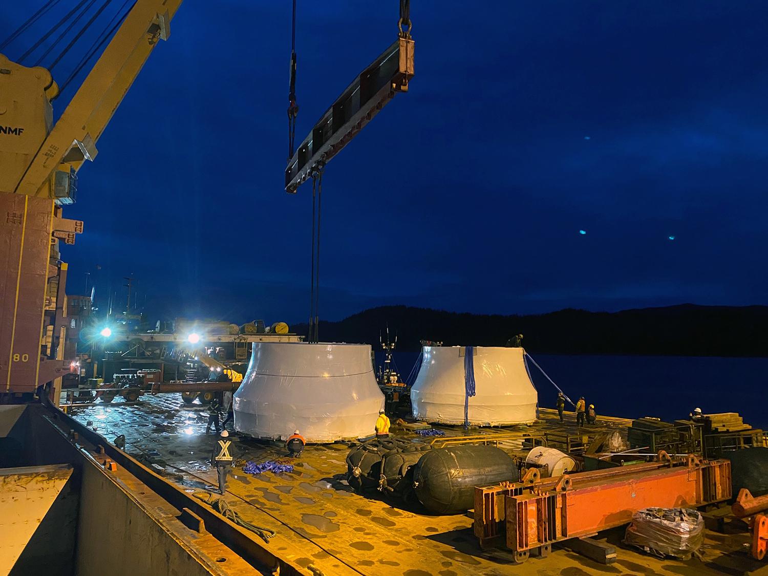 The first turbine runners arrive in Prince Rupert from São Paulo, Brazil. | December 2020