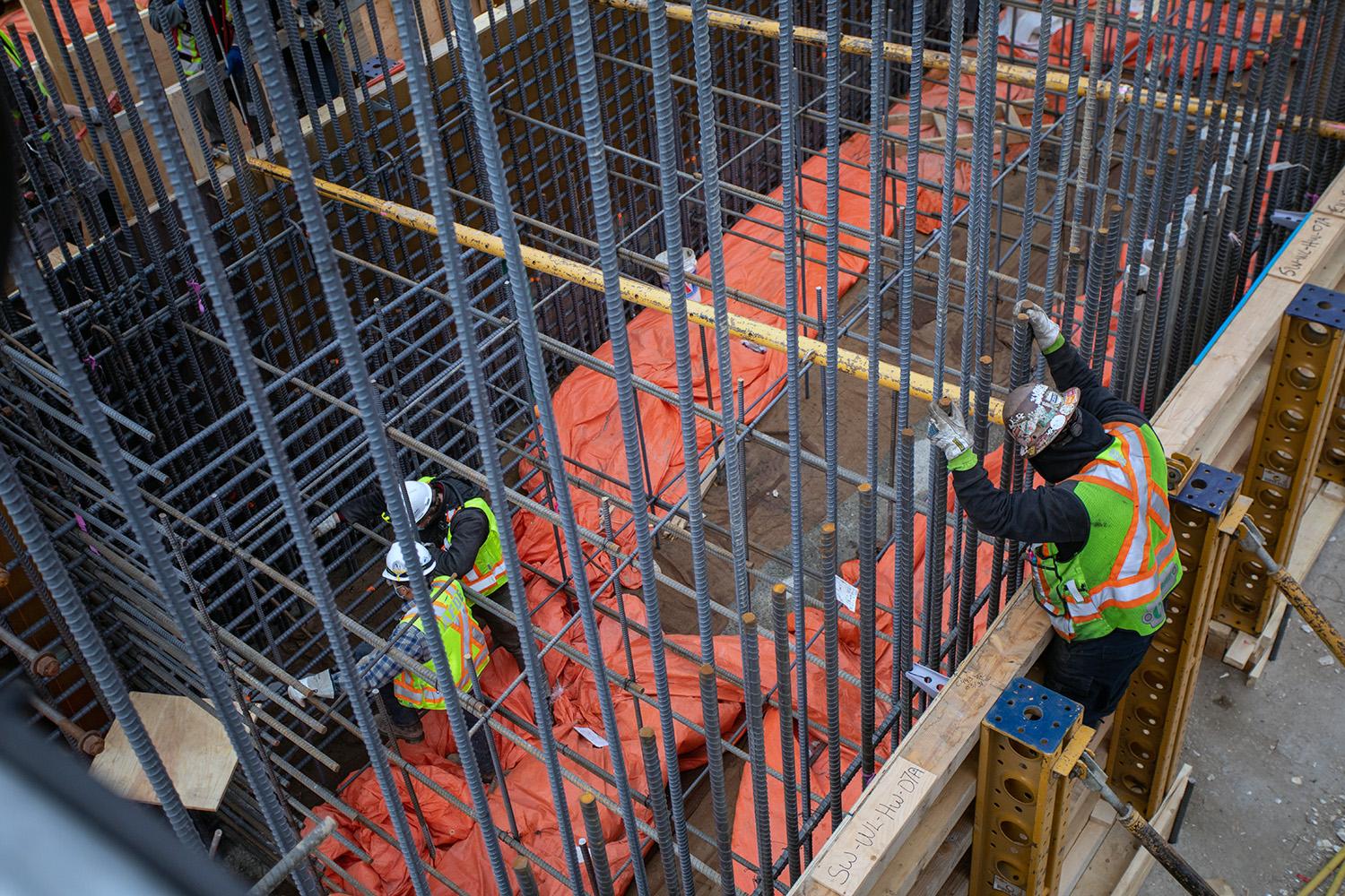 Rebar installation at the spillway headworks. | April 2021