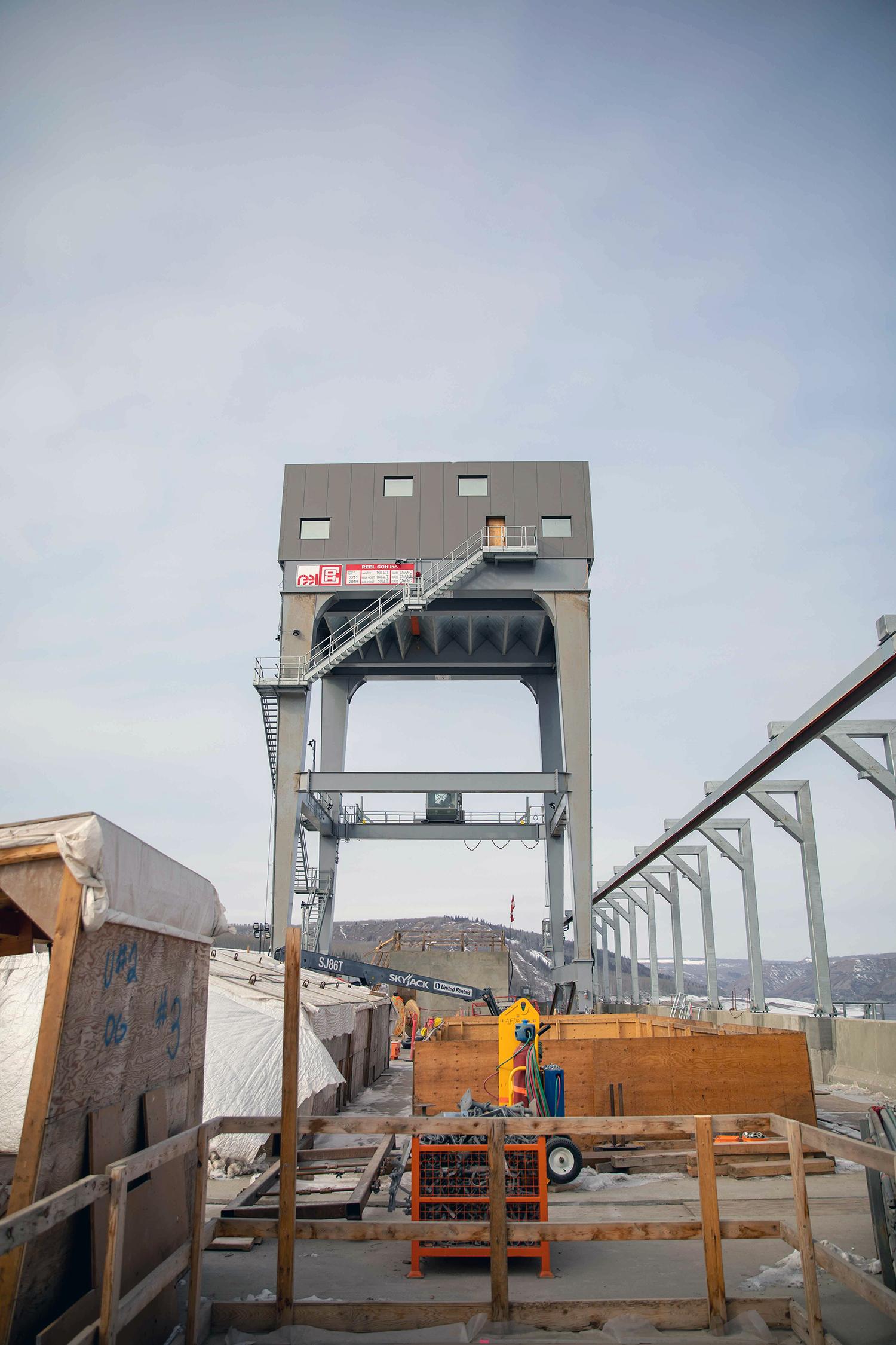 This gantry crane lifts the intake gates. It is on rails to allow movement between intake units 1 through 6. | March 2023