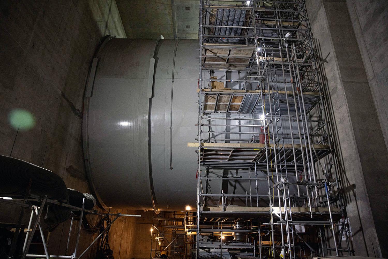 The flexible coupling collar joins the downstream end of the penstock to the opening for the turbine unit so water can flow through and turn the turbine runner. | December 2023