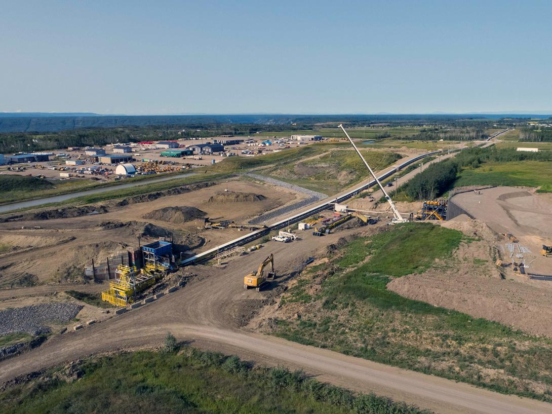 Aerial view of the till conveyor and glacial till feeders. | August 2021