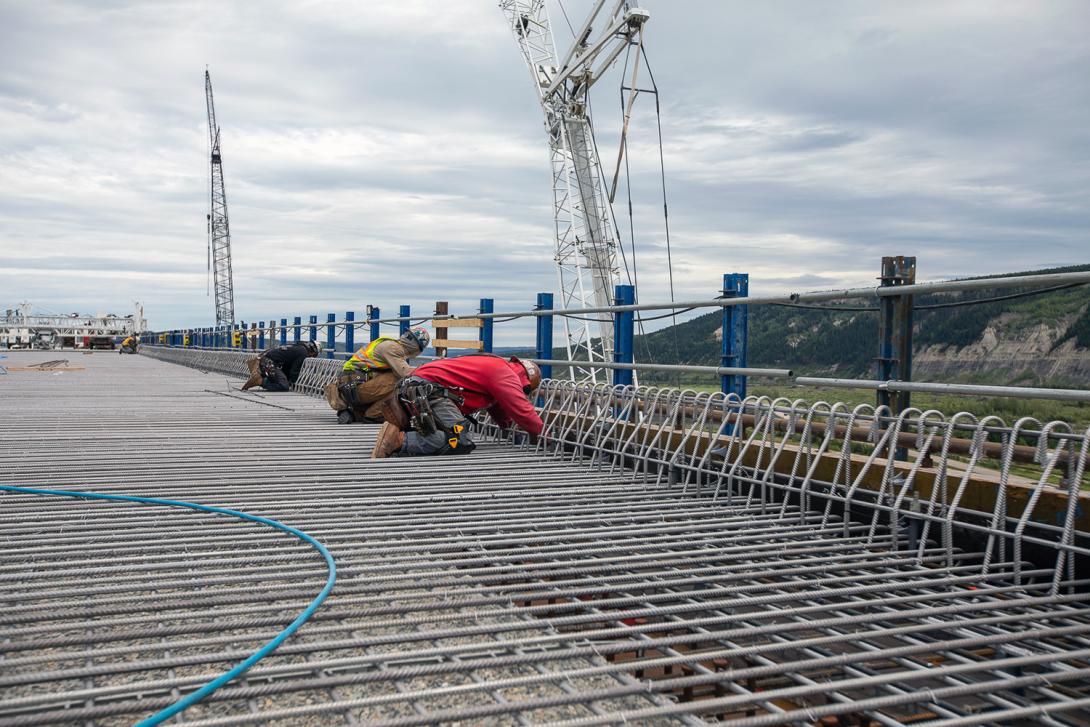 Tying rebar is one of the final steps before paving of the Halfway River bridge on Highway 29. | August 2021