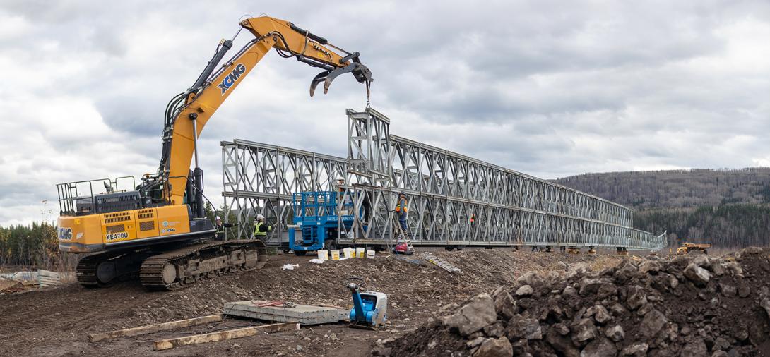 Constructing the modules for the super structure bridge which crosses a back channel of the Peace River. | October 2019