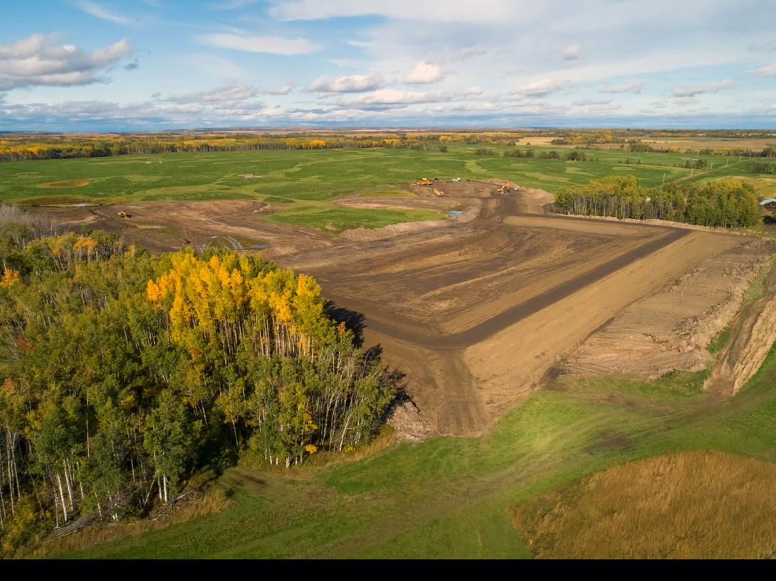 An aerial view of the main basin in the Golata Creek wetland as it nears completion. | October 2019