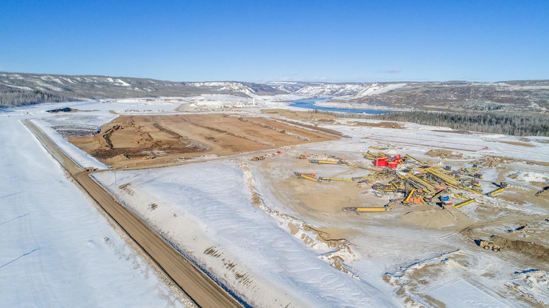 Aerial view of the south bank, facing northwest with the crusher plant in foreground | February 2018