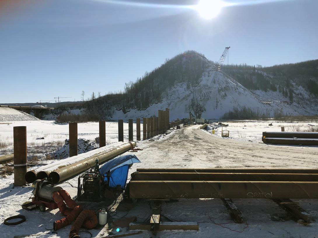 Piles are being installed across the Moberly River to catch floating debris during river diversion. Debris booms will also be installed across the Moberly River, as well as the Peace River. | February 2020