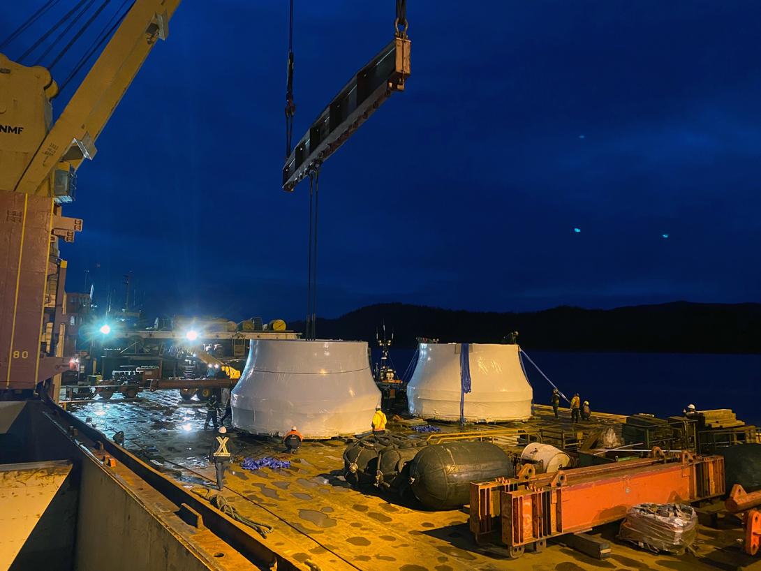 The first turbine runners arrive in Prince Rupert from São Paulo, Brazil. | December 2020