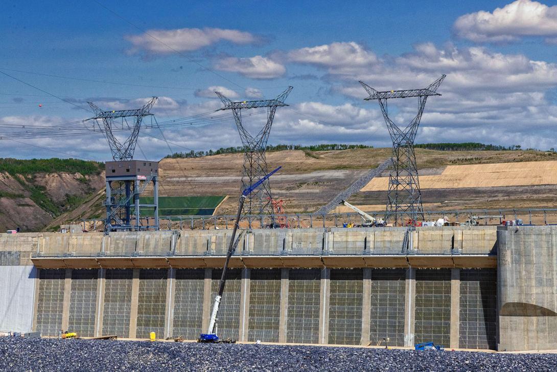 The second of three transmission towers was installed in April. Stringing was completed in early May to connect these three towers to the Site C substation. | May 2024