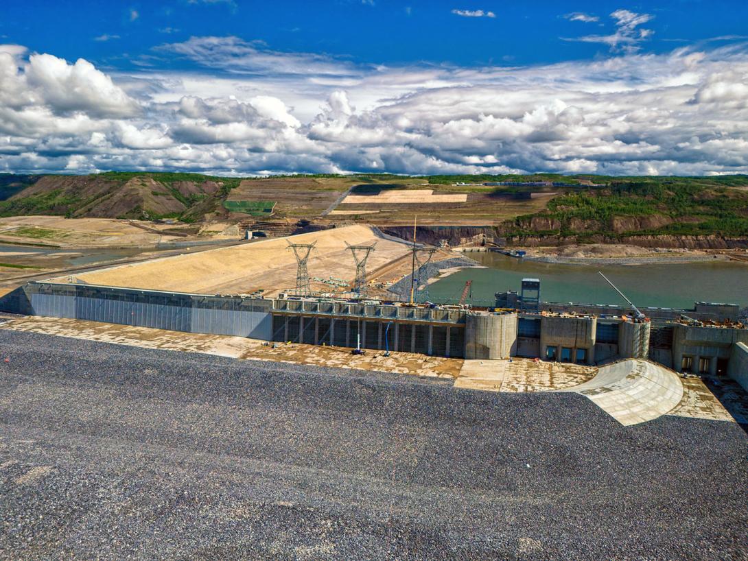 The upstream side of the Site C generating station where water will flow from the approach channel through the intake gates. | June 2024