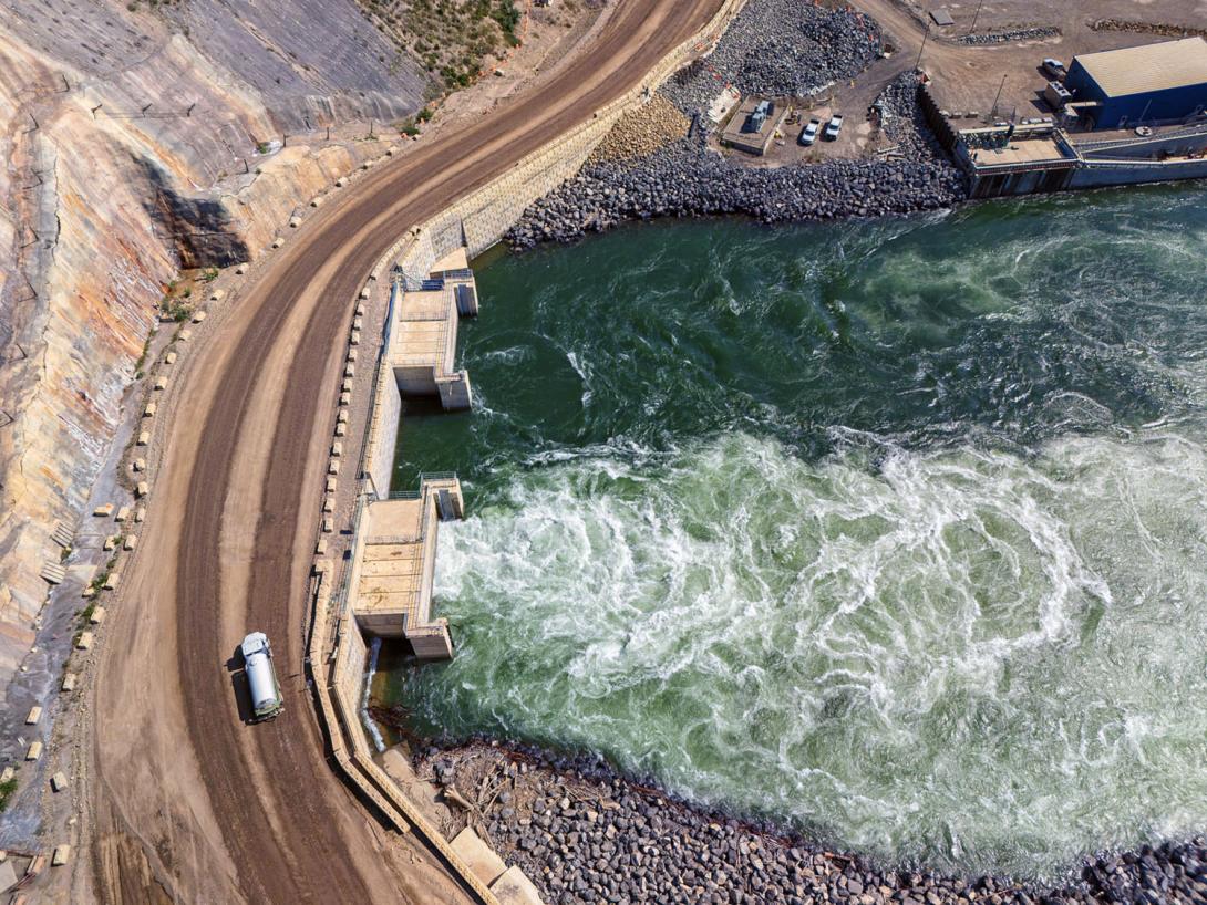 Two tunnels divert the Peace River around the Site C dam site during construction. The first tunnel will be closed when reservoir filling begins in late August. | August 2024