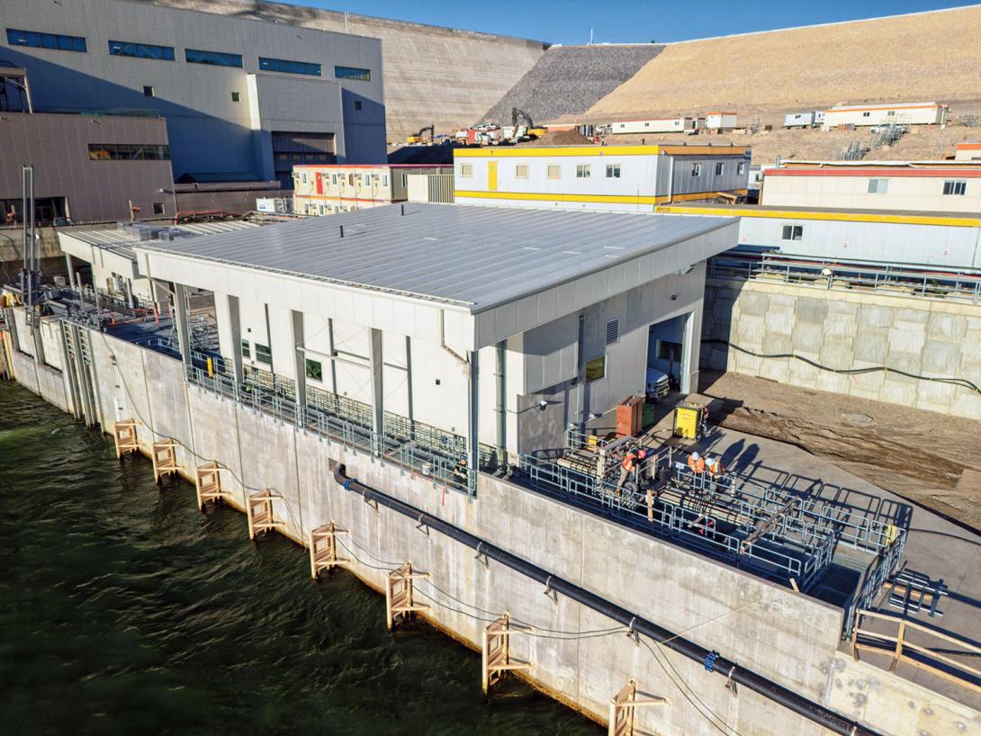 Fish enter the permanent upstream facility below the waterline and are attracted into the fishway where they are weighed, measured, and tagged. They are transported by truck for release in the reservoir. | September 2024