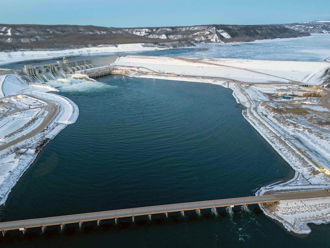The Site C generating station and dam with the reservoir at top. | January 2025
