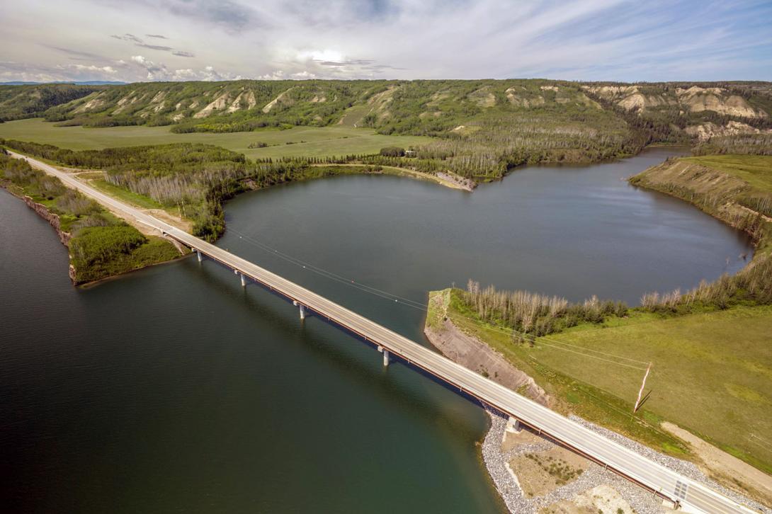 The Site C reservoir at the Highway 29 Farrell Creek bridge. | July 2025