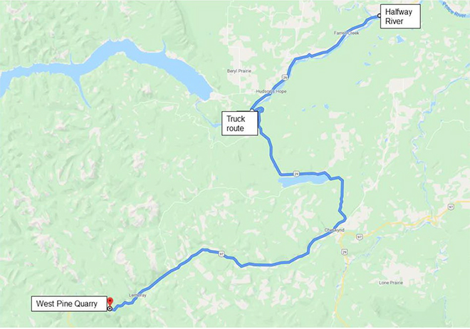 West Pine Quarry truck route map